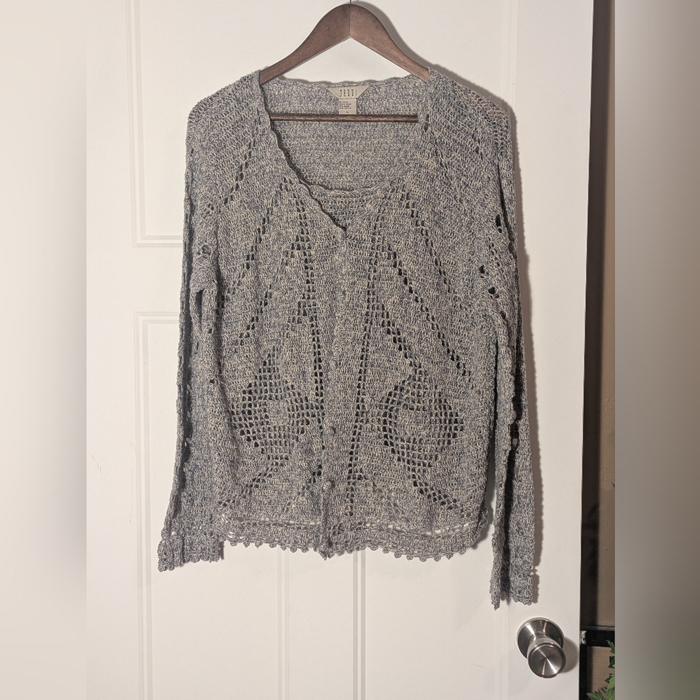 Teddi Women's Open-Knit Blue Two -In-One Cardigan Sweater. Vintage. Size Large.